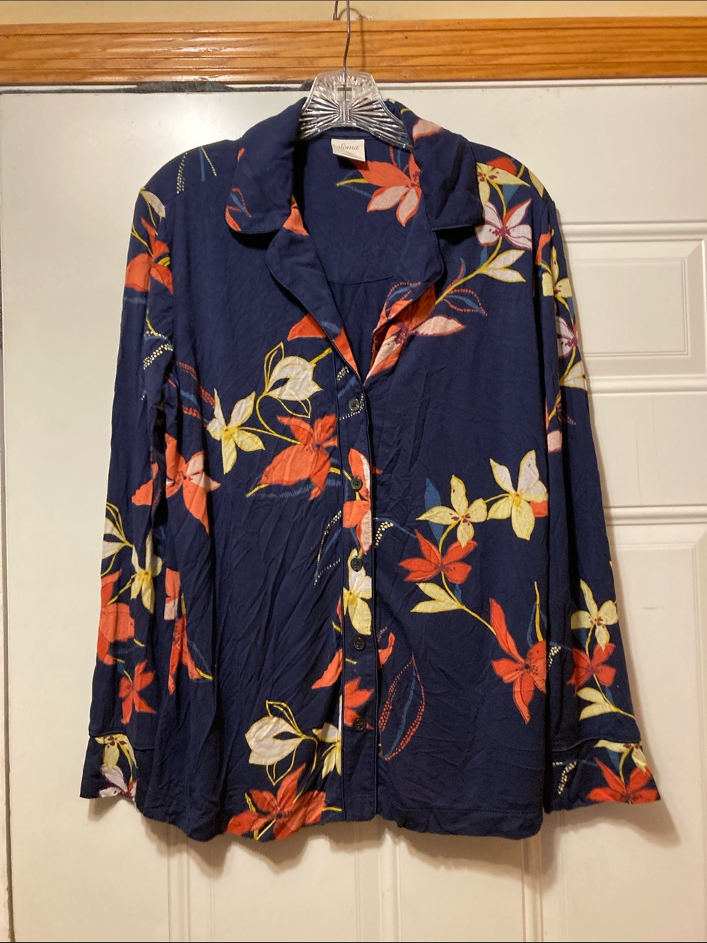 Soma Women’s Navy Floral Button-Up Pajama Top M